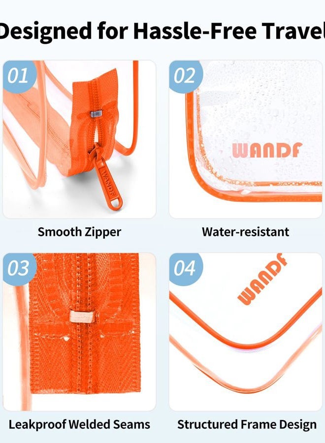 WANDF TSA Approved Clear Travel Toiletry Bag wih Zippers Carry-on Travel Accessories Quart Size Toiletries Cosmetic Pouch Makeup Bags for Men and Women (2pcs Orange) - Image 4