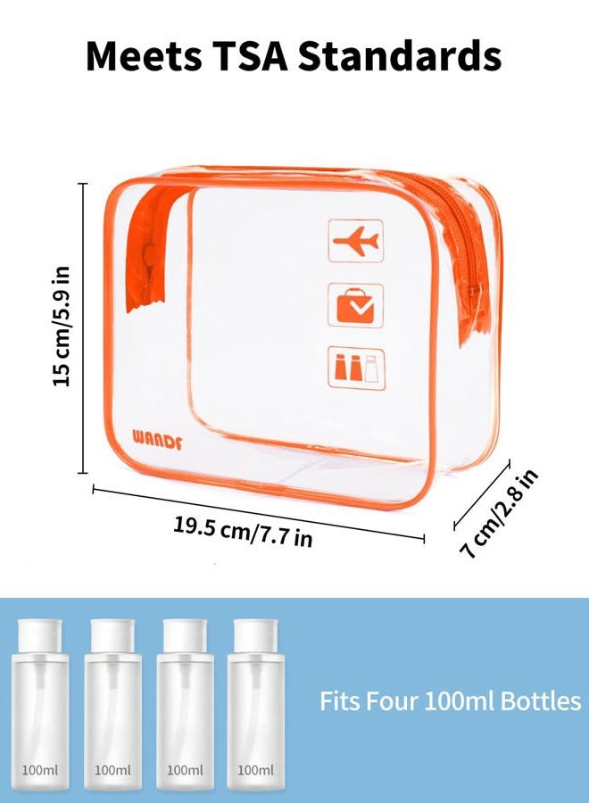 WANDF TSA Approved Clear Travel Toiletry Bag wih Zippers Carry-on Travel Accessories Quart Size Toiletries Cosmetic Pouch Makeup Bags for Men and Women (2pcs Orange) - Image 3
