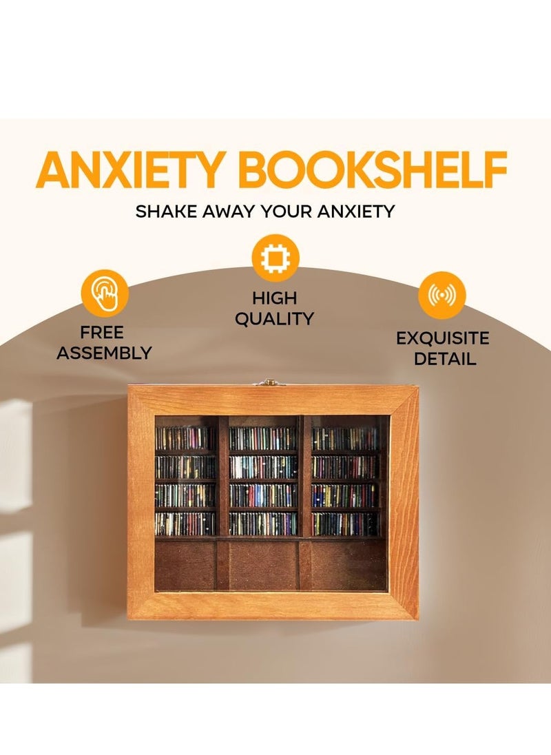 Generic - Anxiety Bookshelf - Shake Away Your Anxiety, Mini Bookshelf Anxiety Reliever, 200 Mini Books, Home Decor for Book Lovers (Brown) - Image 1