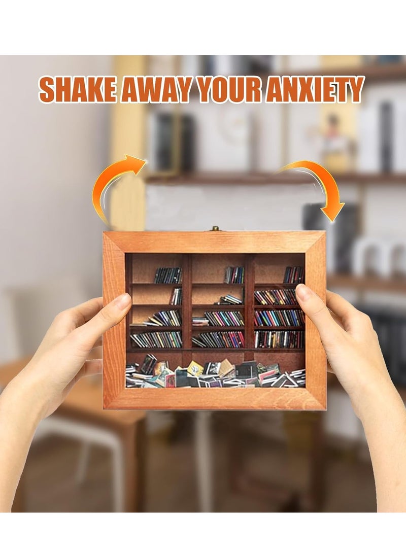 Generic - Anxiety Bookshelf - Shake Away Your Anxiety, Mini Bookshelf Anxiety Reliever, 200 Mini Books, Home Decor for Book Lovers (Brown) - Image 1