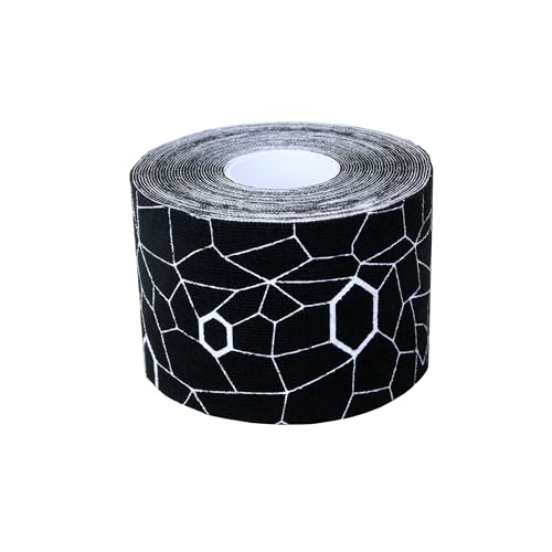 TheraBand شريط كينيسيو من ثيراباند، شريط فيزيائي مقاوم للماء لدعم العضلات والمفاصل، لفة قياسية مع مؤشرات تطبيق XactStretch، 2 بوصة × 16.4 قدم، أسود/أبيض - Image 1