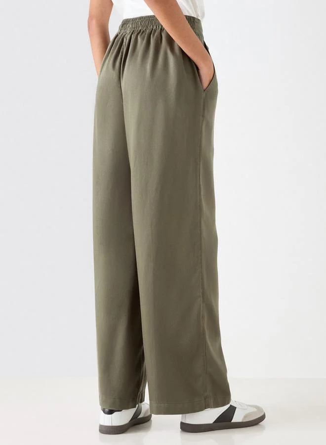 Lee Cooper Lee Cooper Solid Wide Leg Pants with Drawstring Closure and Pockets