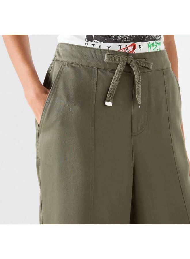 Lee Cooper Lee Cooper Solid Wide Leg Pants with Drawstring Closure and Pockets