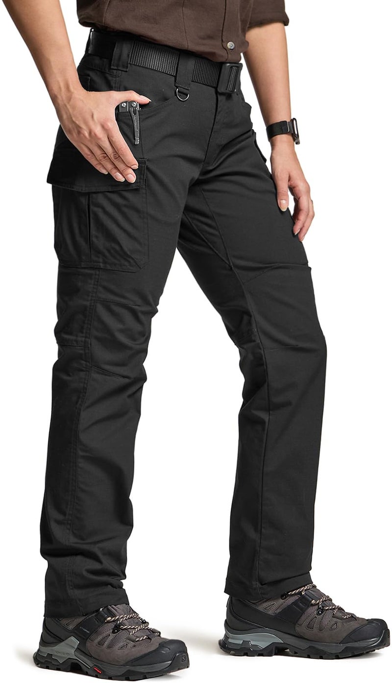CQR Women's Flex Stretch Tactical Pants, Water Resistant Ripstop Cargo Work Pants with Pockets for Outdoor & Hiking, Vanguard Black, 18 - Image 1