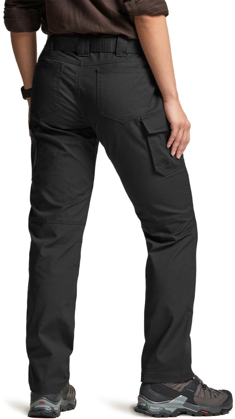 CQR Women's Flex Stretch Tactical Pants, Water Resistant Ripstop Cargo Work Pants with Pockets for Outdoor & Hiking, Vanguard Black, 18 - Image 2