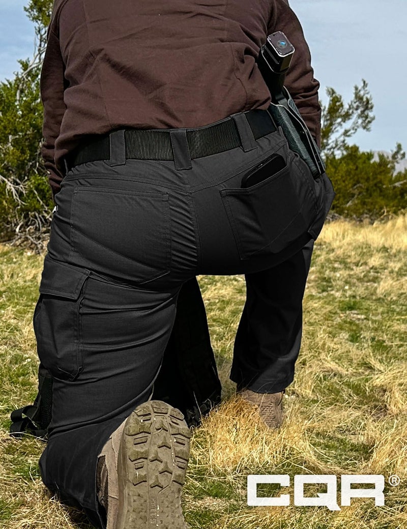 CQR Women's Flex Stretch Tactical Pants, Water Resistant Ripstop Cargo Work Pants with Pockets for Outdoor & Hiking, Vanguard Black, 18 - Image 4