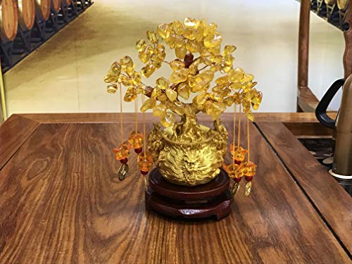 Picmoo Feng Shui Yellow Crystal Tree/Yellow Crystal Money Tree and Yellow Crystal Tree, Faucet Crystal Tree/Chinese Dragon Fortune Crystal Tree/Gift Tree (Yellow) - Image 5