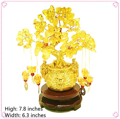 Picmoo Feng Shui Yellow Crystal Tree/Yellow Crystal Money Tree and Yellow Crystal Tree, Faucet Crystal Tree/Chinese Dragon Fortune Crystal Tree/Gift Tree (Yellow) - Image 2