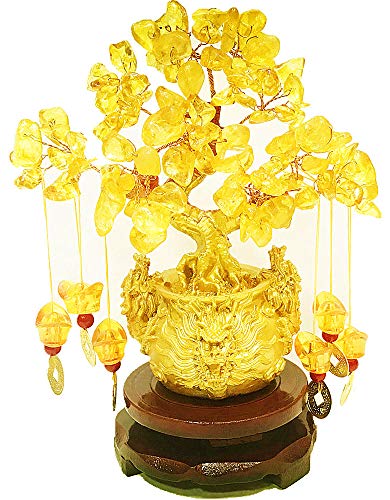 Picmoo Feng Shui Yellow Crystal Tree/Yellow Crystal Money Tree and Yellow Crystal Tree, Faucet Crystal Tree/Chinese Dragon Fortune Crystal Tree/Gift Tree (Yellow) - Image 1