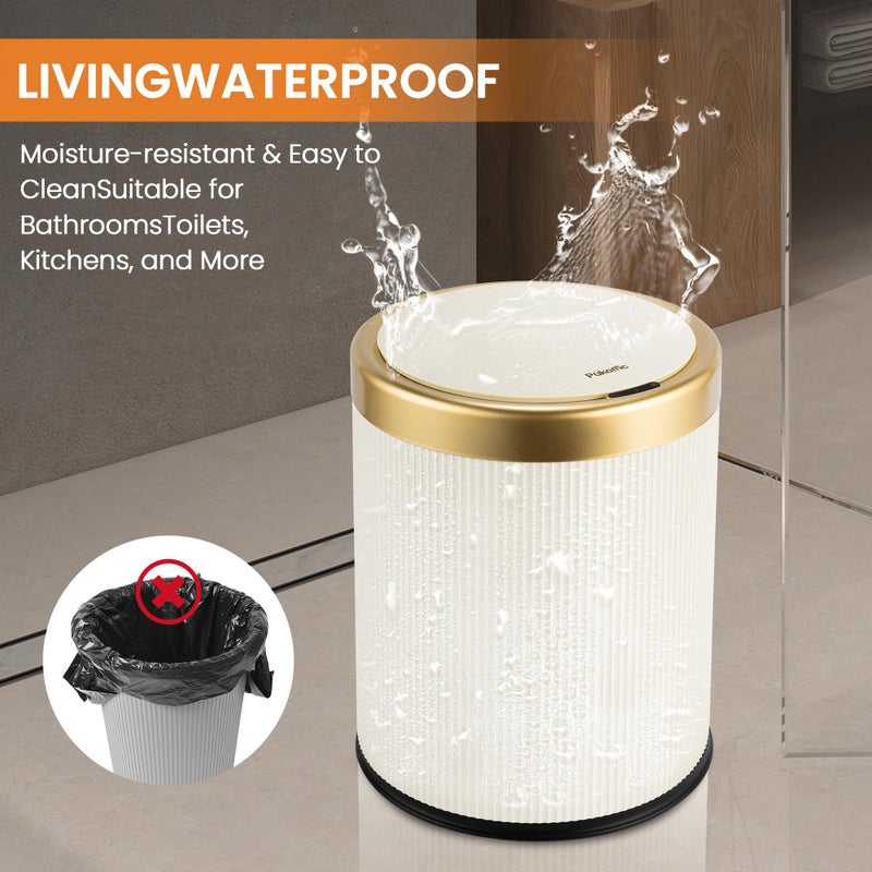Pukomc Bathroom Trash Can with Lidï¼Œ3.5 Gallon Motion Sensor Waterproof Touchless Garbage Can, Smart Plastic Trash Bins Suitable for Kitchen, Bathroom, Bedroom, Living Room, Office Beige - Image 5