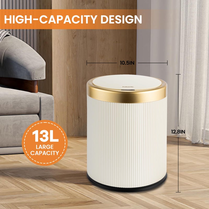 Pukomc Bathroom Trash Can with Lidï¼Œ3.5 Gallon Motion Sensor Waterproof Touchless Garbage Can, Smart Plastic Trash Bins Suitable for Kitchen, Bathroom, Bedroom, Living Room, Office Beige - Image 2