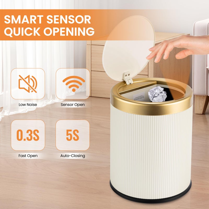 Pukomc Bathroom Trash Can with Lidï¼Œ3.5 Gallon Motion Sensor Waterproof Touchless Garbage Can, Smart Plastic Trash Bins Suitable for Kitchen, Bathroom, Bedroom, Living Room, Office Beige - Image 3