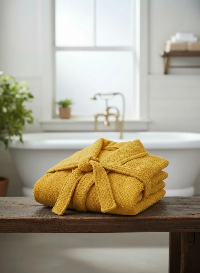 1Chase Jacquard Spa Bathrobe (S/M, Ochre) – Luxury Soft & Absorbent Robe