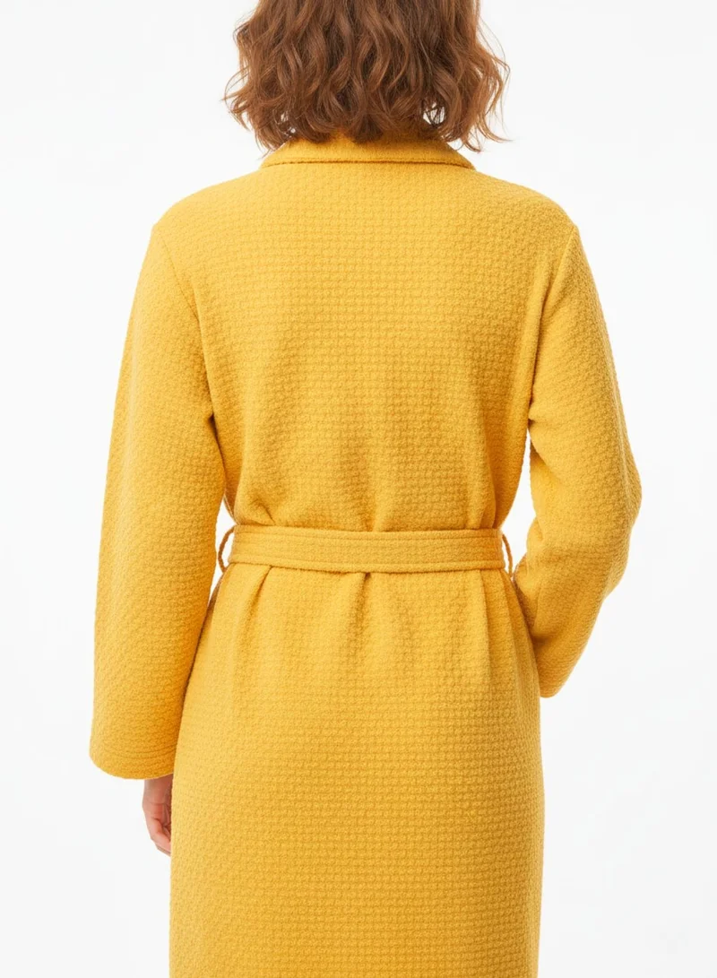 1Chase Jacquard Spa Bathrobe (S/M, Ochre) – Luxury Soft & Absorbent Robe