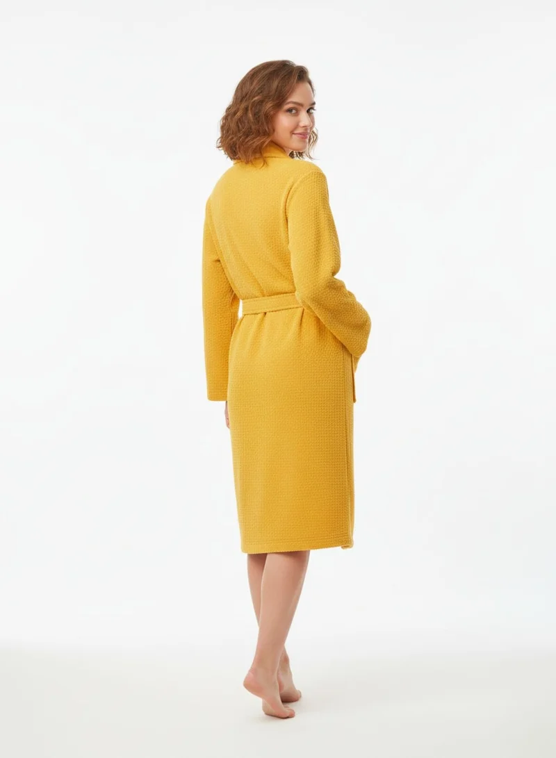 1Chase Jacquard Spa Bathrobe (S/M, Ochre) – Luxury Soft & Absorbent Robe