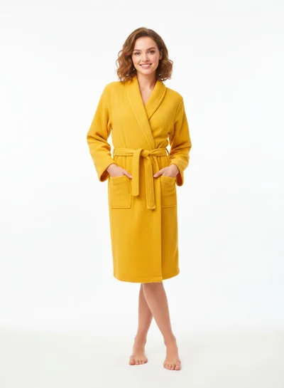 1Chase Jacquard Spa Bathrobe (S/M, Ochre) – Luxury Soft & Absorbent Robe