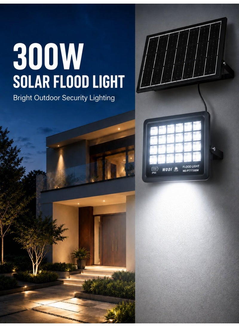 MODI 300W Solar LED Flood Light – IP66 Waterproof Outdoor Security Light with Smart Remote & Dusk-to-Dawn Sensor - Image 1