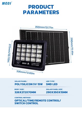 300W Solar LED Flood Light – IP66 Waterproof Outdoor Security Light with Smart Remote & Dusk-to-Dawn Sensor - view 4