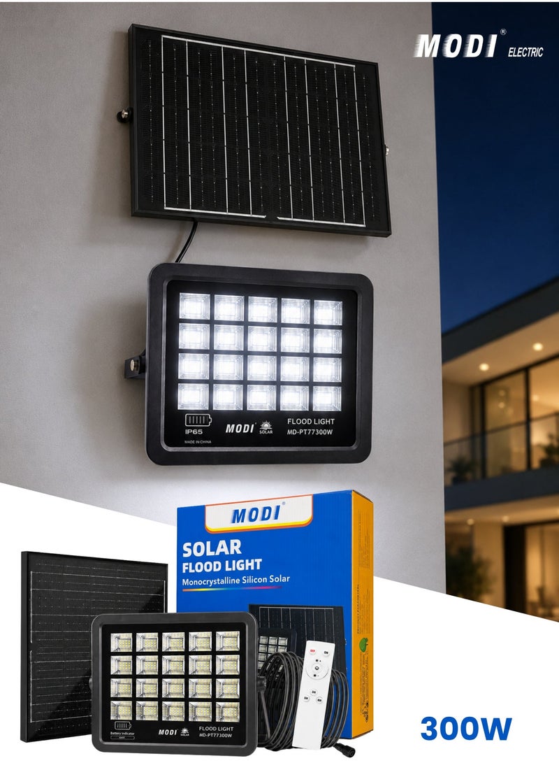 MODI 300W Solar LED Flood Light – IP66 Waterproof Outdoor Security Light with Smart Remote & Dusk-to-Dawn Sensor - Image 1