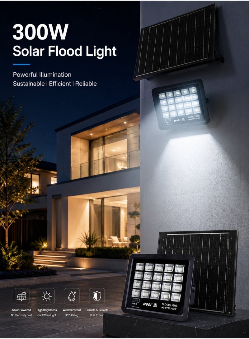 MODI 300W Solar LED Flood Light – IP66 Waterproof Outdoor Security Light with Smart Remote & Dusk-to-Dawn Sensor - Image 4