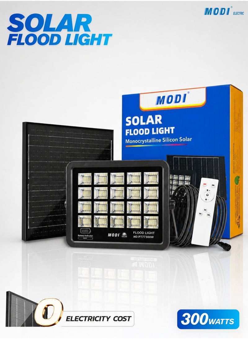 MODI 300W Solar LED Flood Light – IP66 Waterproof Outdoor Security Light with Smart Remote & Dusk-to-Dawn Sensor - Image 1
