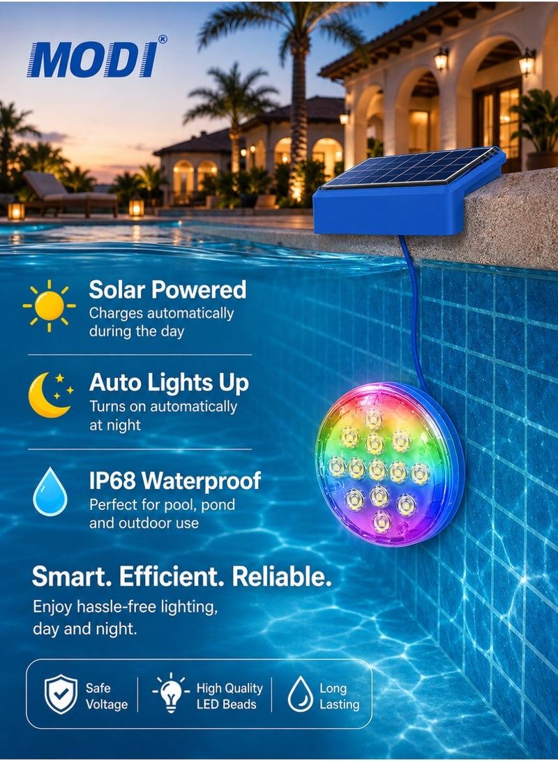 MODI RGB Solar Pool Light, 16-Color IP68 Waterproof Underwater Light With Remote Control, 4 Lighting Modes & Timer, For Swimming Pool, Pond, Fountain & Outdoor Water Features - Image 4