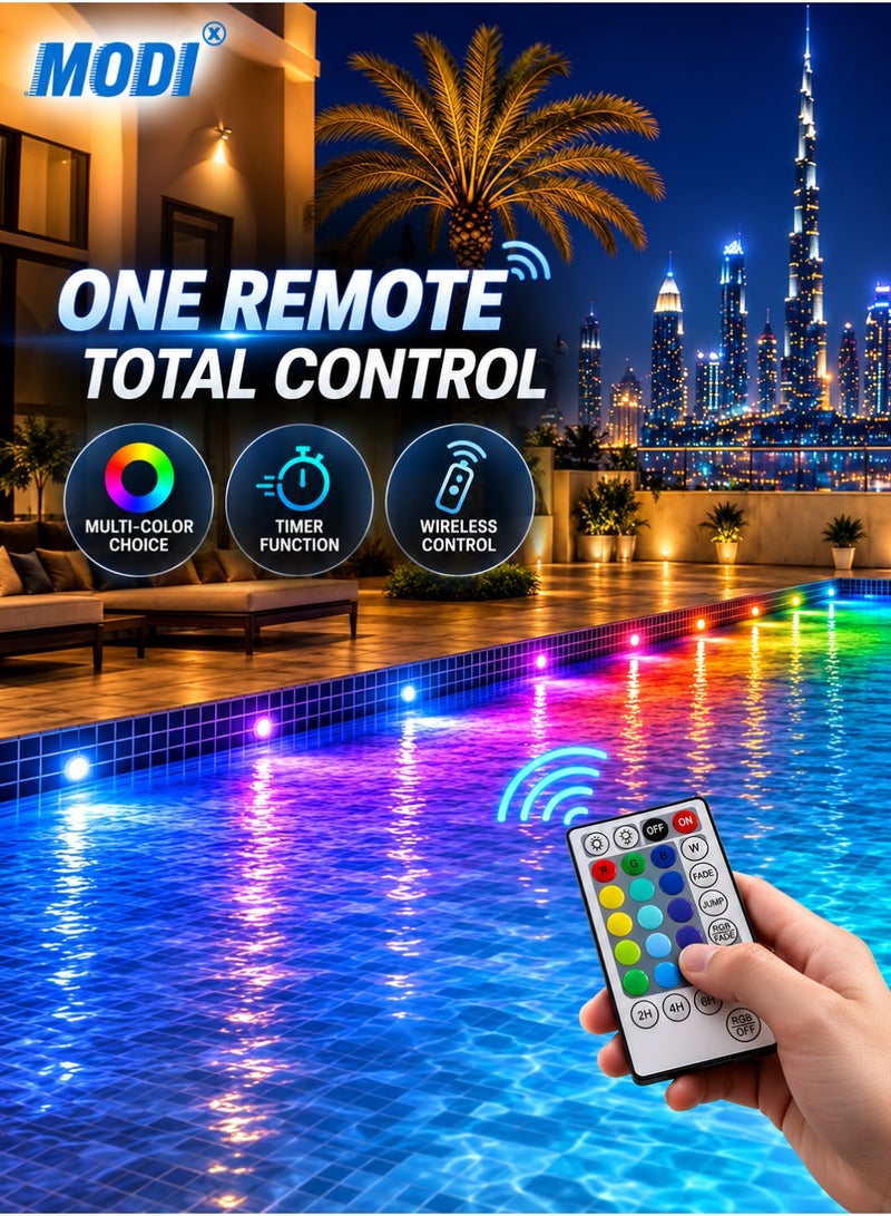 MODI RGB Solar Pool Light, 16-Color IP68 Waterproof Underwater Light With Remote Control, 4 Lighting Modes & Timer, For Swimming Pool, Pond, Fountain & Outdoor Water Features - Image 2