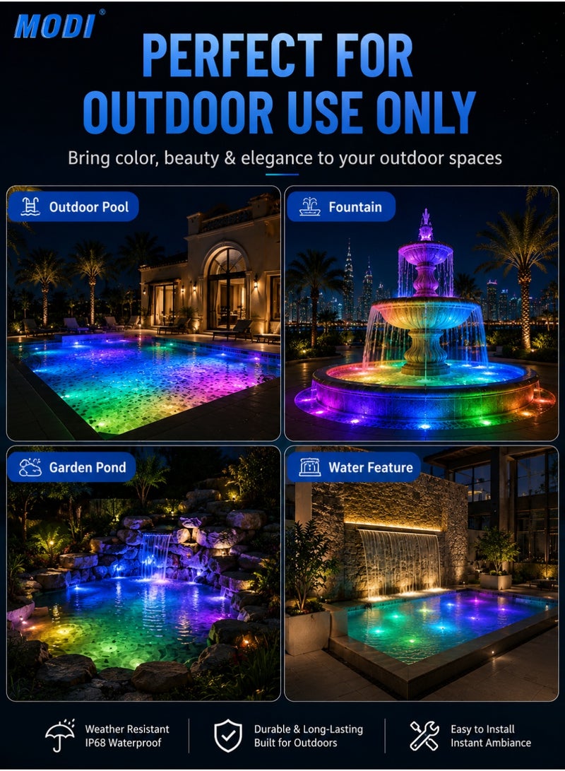 MODI RGB Solar Pool Light, 16-Color IP68 Waterproof Underwater Light With Remote Control, 4 Lighting Modes & Timer, For Swimming Pool, Pond, Fountain & Outdoor Water Features - Image 5