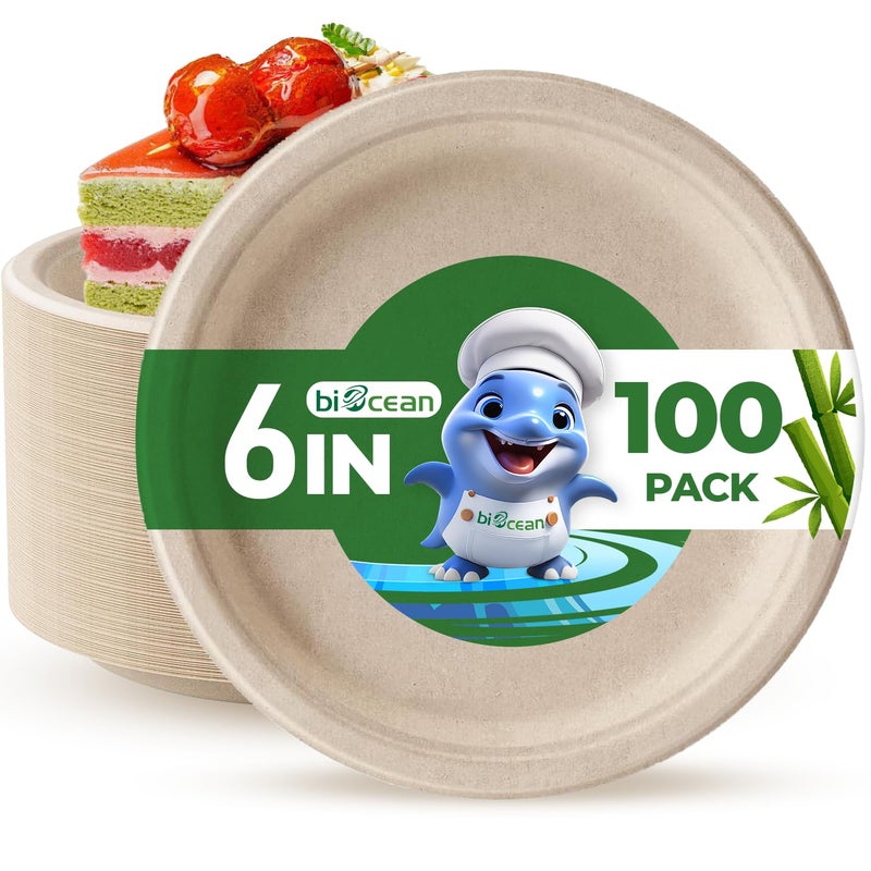 biocean 12.5 Inch Compostable Oval Plates [125-Value Pack] - Sustainable and Heavy-Duty Compostable Paper Plates  Natural Sugarcane Bagasse Biodegradable Plate  Natural Brown - Image 1