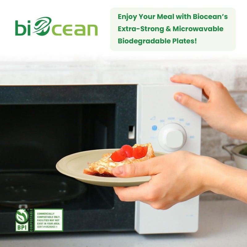 biocean 12.5 Inch Compostable Oval Plates [125-Value Pack] - Sustainable and Heavy-Duty Compostable Paper Plates  Natural Sugarcane Bagasse Biodegradable Plate  Natural Brown - Image 4