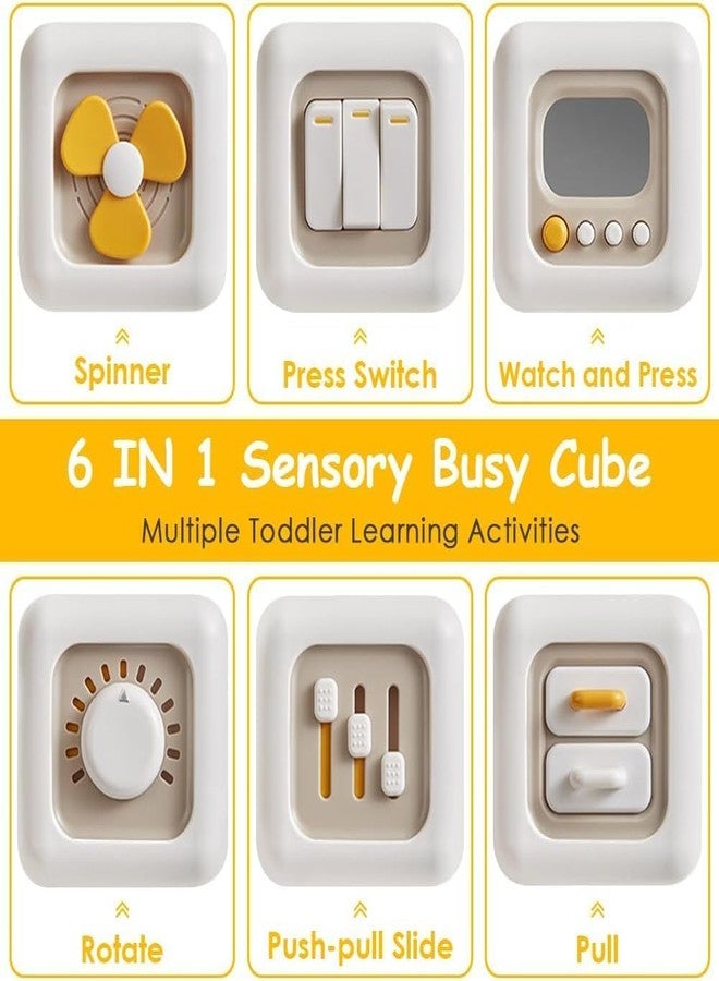 ZDQTRA Montessori Toys 6 in 1 Preschool Board Sensory Busy Activity Cube Toys for Toddlers, Early Learning Fine Motor Skills Development Educational Travel Birthday Gifts Toy (Fan) (1pcs/Multicolour) - Image 2