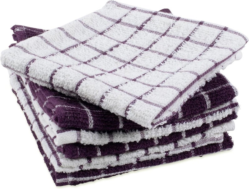 DII Basic Terry Collection Windowpane Dishcloth Set, 12x12, Eggplant, 6 Piece - Image 2