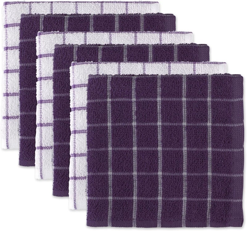 DII Basic Terry Collection Windowpane Dishcloth Set, 12x12, Eggplant, 6 Piece - Image 1