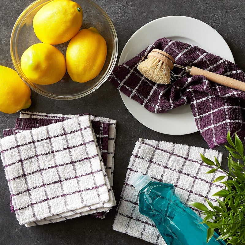 DII Basic Terry Collection Windowpane Dishcloth Set, 12x12, Eggplant, 6 Piece - Image 5