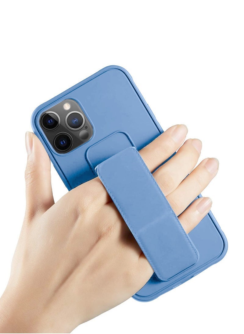 Hand Grip Magnetic Kickstand Case for iPhone 15 Pro Max – 2023 Foldable Finger Holder with Wrist Strap – Built-In Iron Plate for Magnetic Mounts – Shockproof Soft TPU Back Cover – Sky Blue Protective Case with Grip & Stand Function