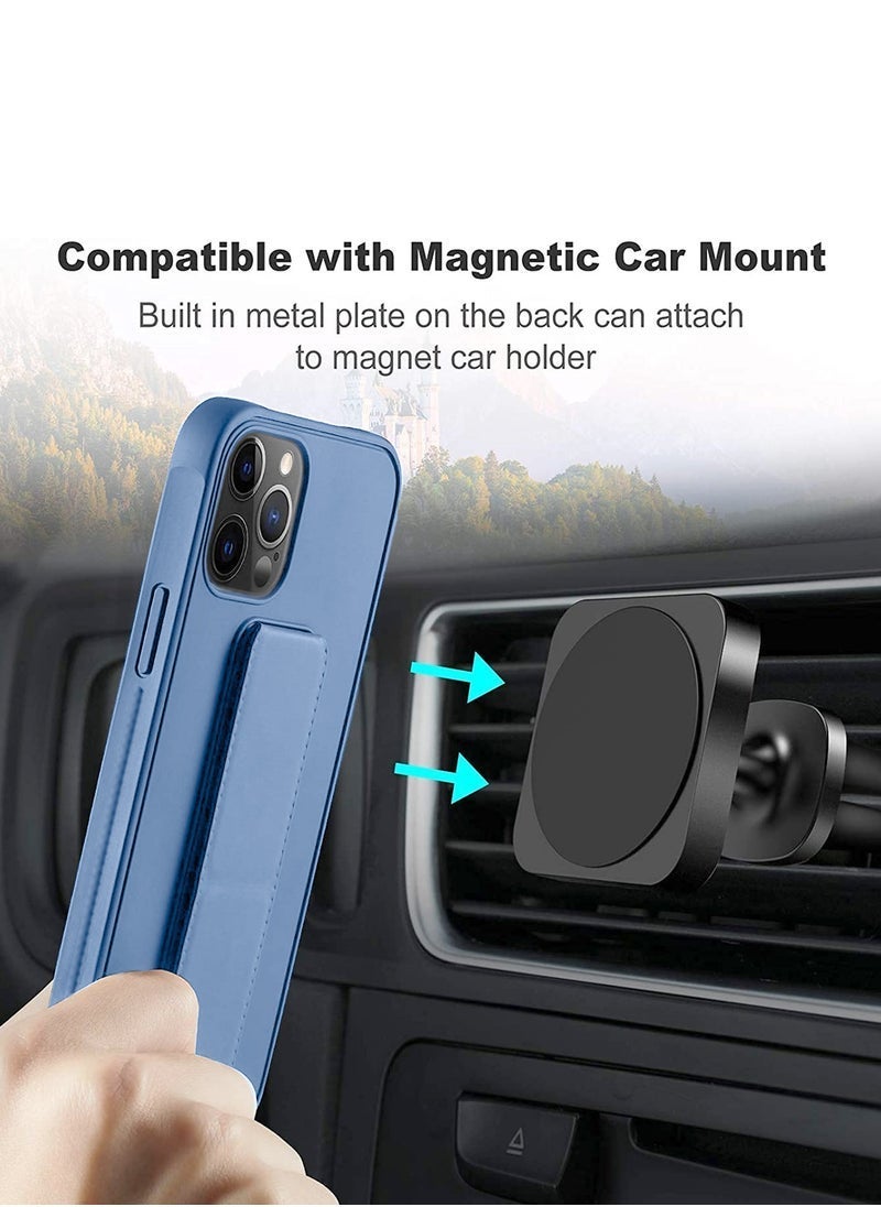 Hand Grip Magnetic Kickstand Case for iPhone 15 Pro Max – 2023 Foldable Finger Holder with Wrist Strap – Built-In Iron Plate for Magnetic Mounts – Shockproof Soft TPU Back Cover – Sky Blue Protective Case with Grip & Stand Function