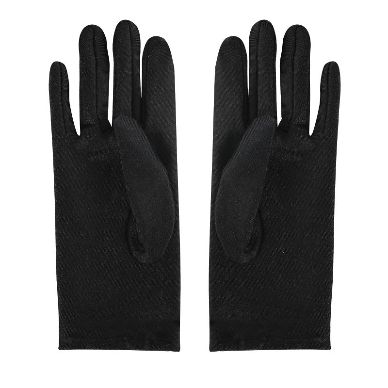 Lansian Women Formal Bridal Short Satin Banquet Party Wedding Black Opera Gloves Wrist Length for Wedding Evening Party (Black) - Image 5