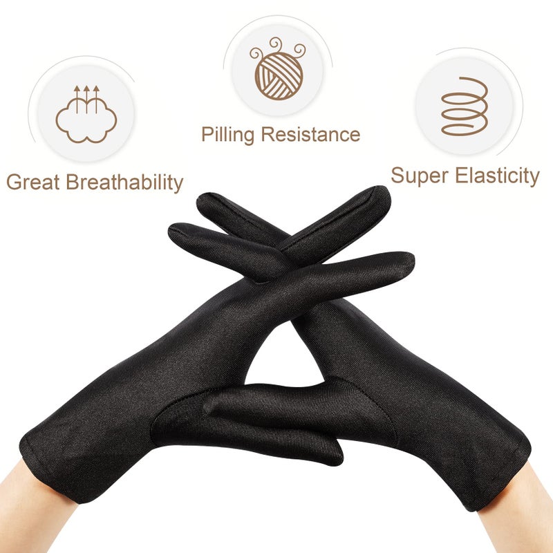 Lansian Women Formal Bridal Short Satin Banquet Party Wedding Black Opera Gloves Wrist Length for Wedding Evening Party (Black) - Image 2