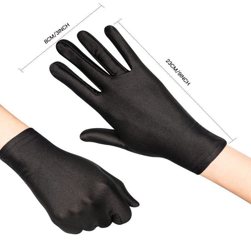 Lansian Women Formal Bridal Short Satin Banquet Party Wedding Black Opera Gloves Wrist Length for Wedding Evening Party (Black) - Image 3