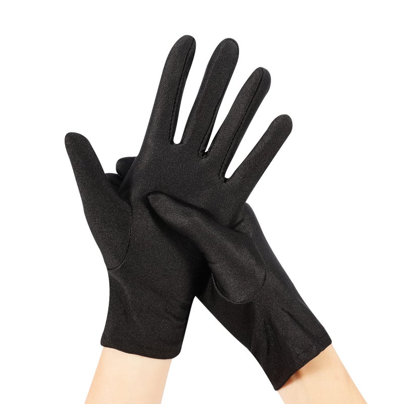 Lansian Women Formal Bridal Short Satin Banquet Party Wedding Black Opera Gloves Wrist Length for Wedding Evening Party (Black) - Image 4