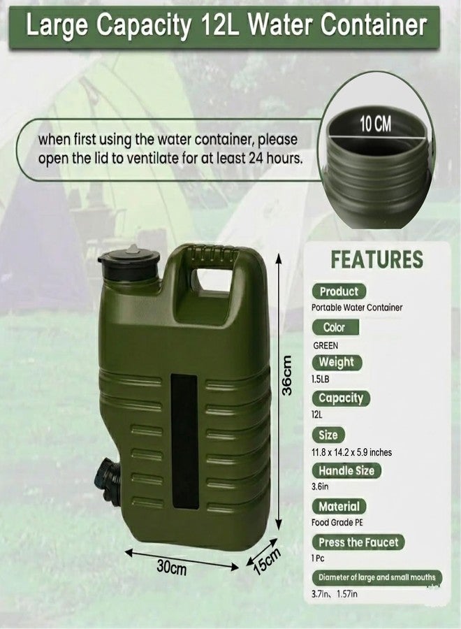 Nasmodo 12L Camping Water Can with Tap Portable Camping Picnic Hiking Camping Water Tank Storage Container for Travelling Water Camper Dispenser Barrel with Faucet (Green) - Image 2