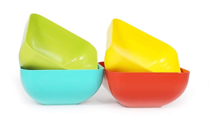 NOBILEA Plastic Set of 4 Unbreakable Unique Shaped Colorful Microwave Safe Cooking Mixing and Serving Bowls Set for DessertCakeFoodSnacksDry Fruits Freezer Safe for Kitchen Square 1500 ml - Image 3
