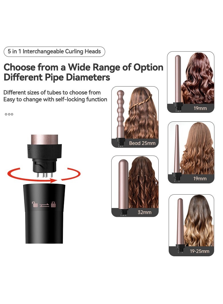 PANDA JOJO 5 in 1 Curling Iron, Curling Wand Set with 1inch Bubble Curling Wand and 4 Interchangeable Ceramic Barrel (19-32mm), Instant Heat Up With Protective Glove - Image 2