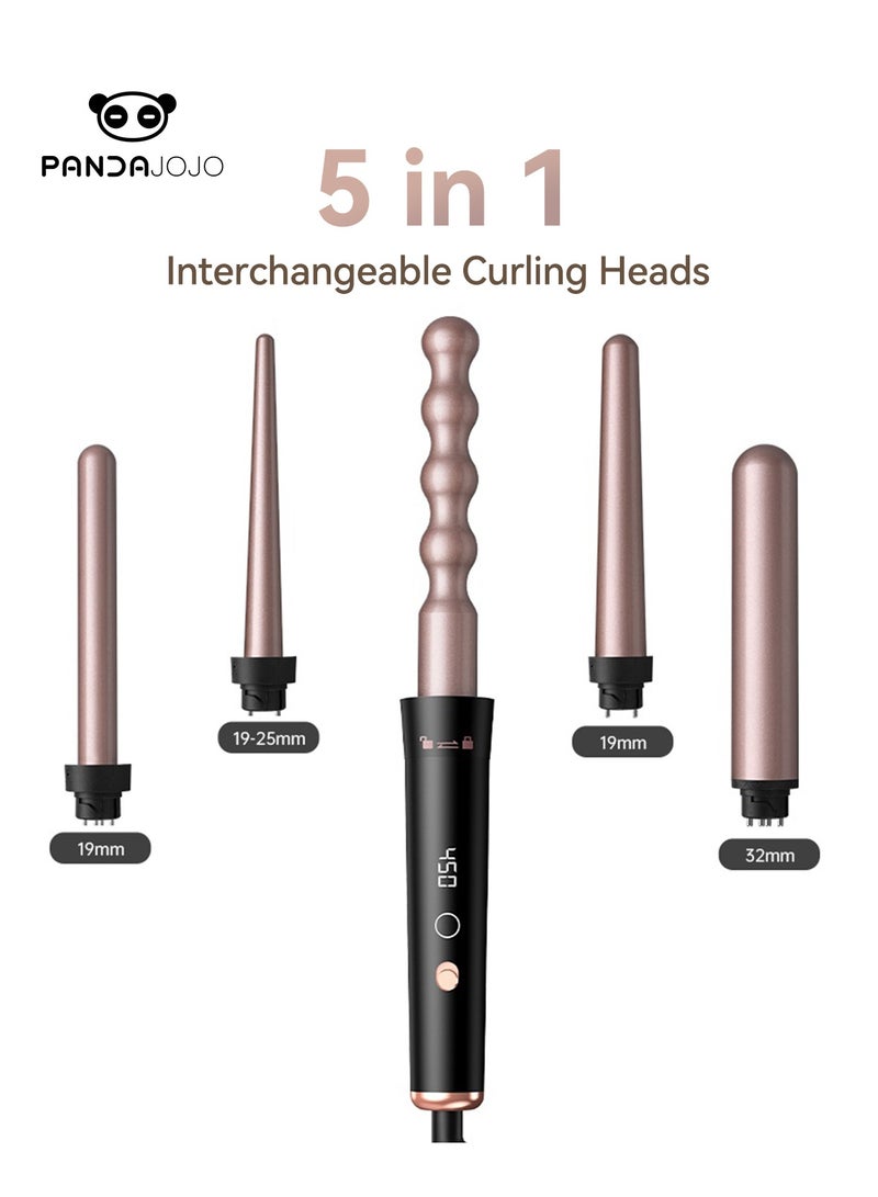 PANDA JOJO 5 in 1 Curling Iron, Curling Wand Set with 1inch Bubble Curling Wand and 4 Interchangeable Ceramic Barrel (19-32mm), Instant Heat Up With Protective Glove - Image 1