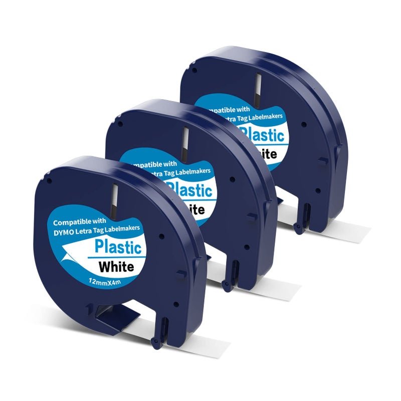 PROFICETIK 3 X 91331 Plastic White Label Tape Replacement for Dymo Letratag Refills 12mm 1/2 x 13 for Letra Tag Label Maker Refills LT100H LT100T QX50 - Image 1