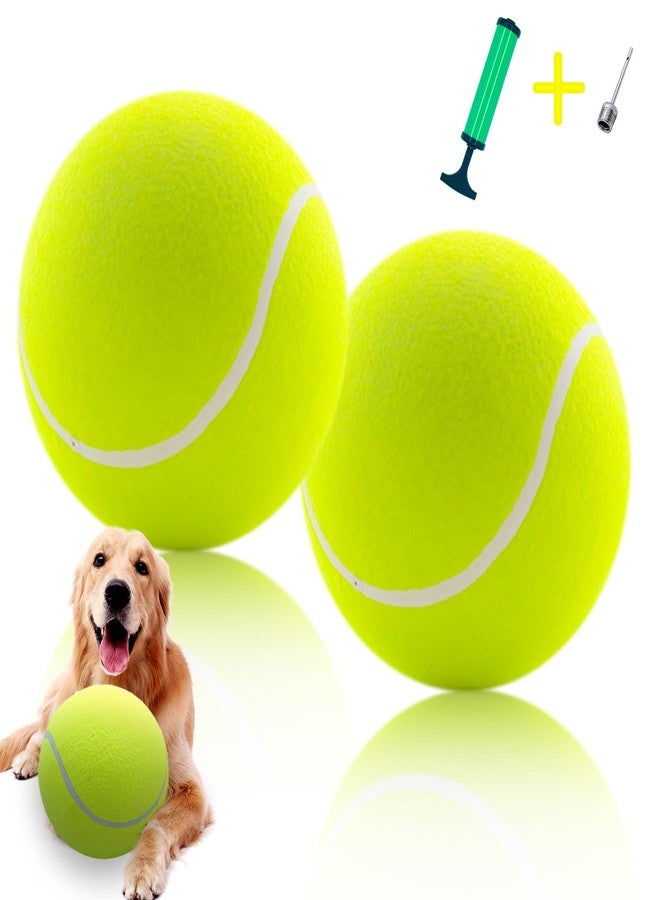 Banfeng Giant 9.5" Dog Tennis Ball, 2 Pack Oversize Interactive Puzzle Toy with 1*Ball Pump + 1*Needle for Small, Medium, Large Dogs (2 Pack Yellow with Pump) - Image 1
