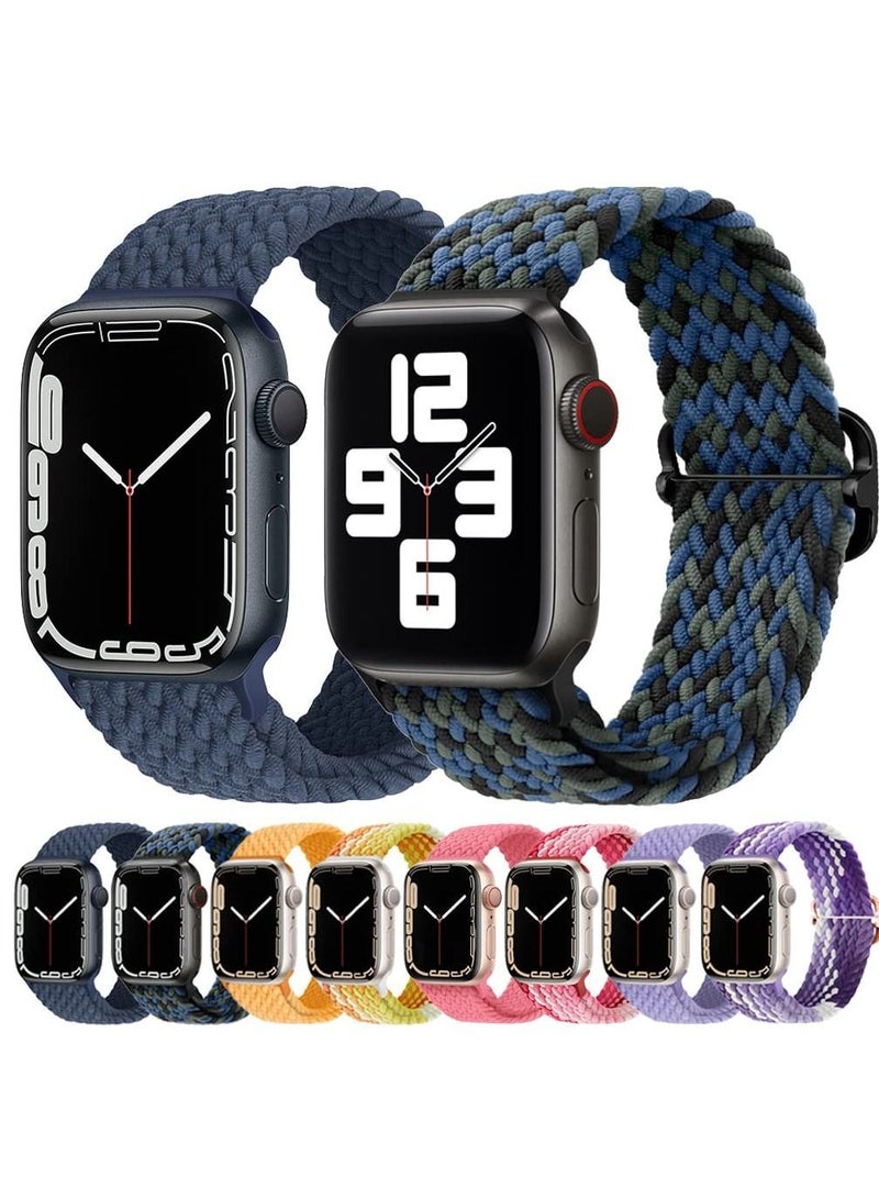 Y&D Braided Watch Bands, Stretchy Sport Wristband Compatible with iWatch 38mm 40mm 41mm 42mm 44mm 45mm, Elastic Solo Loop for Apple 7/6/SE/5/4/3/2/1, Adjustable Buckle, Women/Men, 2 Packs - Image 1