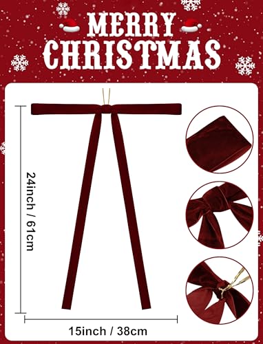 SIMISI RIBBON Burgundy Long Velvet Bows Ornaments for Christmas Tree Wreath Garland Swag Staircase Fireplace Door 15 24 inch 6 Pieces - Image 3