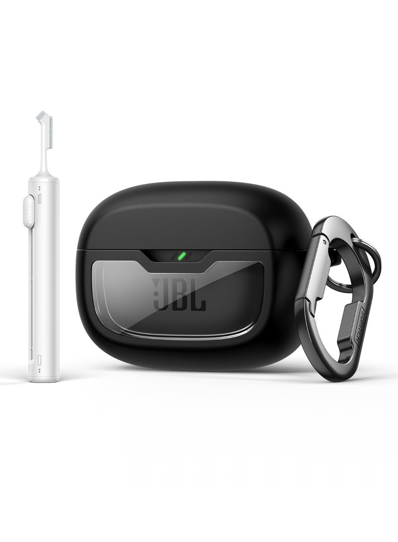 Case for JBL Wave Beam 2 / JBL Wave Beam / JBL Wave 200TWS Earbuds, Shockproof Magnetic Headphone Cover, Rugged Bumper Case with Carabiner & Cleaning Kit & Removal Tool, Black - Image 1
