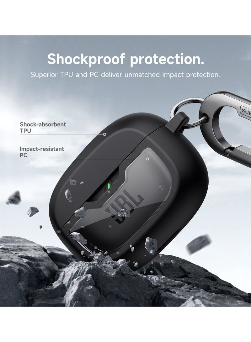 Case for JBL Wave Beam 2 / JBL Wave Beam / JBL Wave 200TWS Earbuds, Shockproof Magnetic Headphone Cover, Rugged Bumper Case with Carabiner & Cleaning Kit & Removal Tool, Black - Image 4